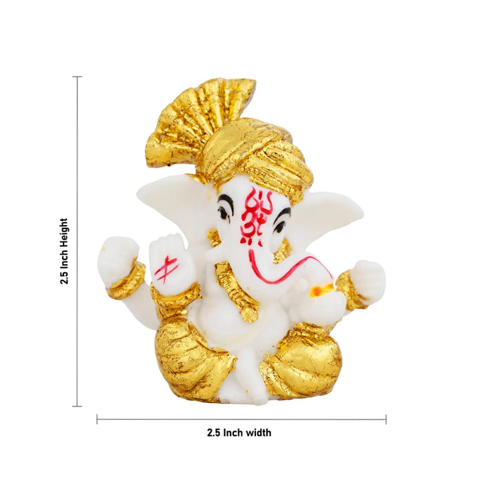 Ganesh Murti Sitting - 2.5 X 2.5 Inches | Mini Ganpati Idol/ White & Gold Ganesha Statue For Home Decor