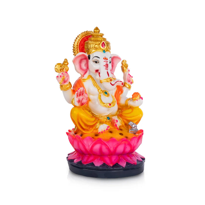 Ganesh Sitting On Lotus Murti - 7.25 X 4.5 Inches | Marble Dust Idol/ Ganpati Statue For Home Pooja