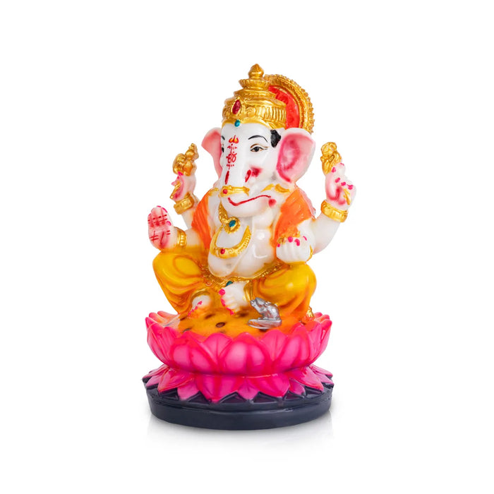 Ganesh Sitting On Lotus Murti - 7.25 X 4.5 Inches | Marble Dust Idol/ Ganpati Statue For Home Pooja