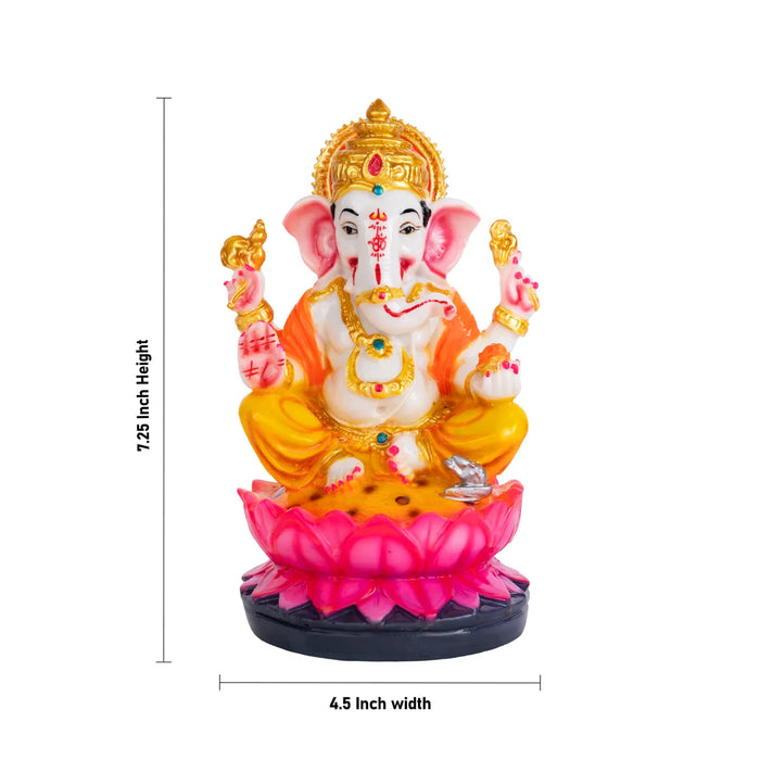 Ganesh Sitting On Lotus Murti - 7.25 X 4.5 Inches | Marble Dust Idol/ Ganpati Statue For Home Pooja