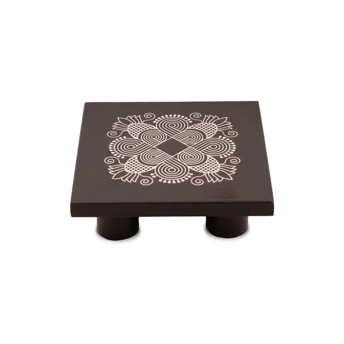 Manai Palagai - 1.25 x 4 x 4 Inches | Mata Ki Chowki/ Square Wooden Patla/ Rangoli Design Bajot for Pooja/ 100 Gms Approx