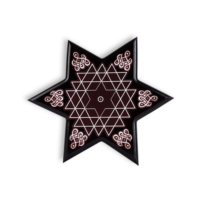 Wooden Manai - 10 X 10 Inches | Star Shape Pooja Manai/ Kolam Design Chowki/ Patta For Home Pooja