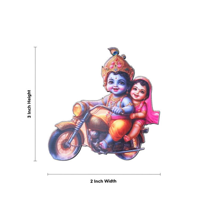 Radha Krishna Bike Fridge Magnet - Single Layer - 3 Inch