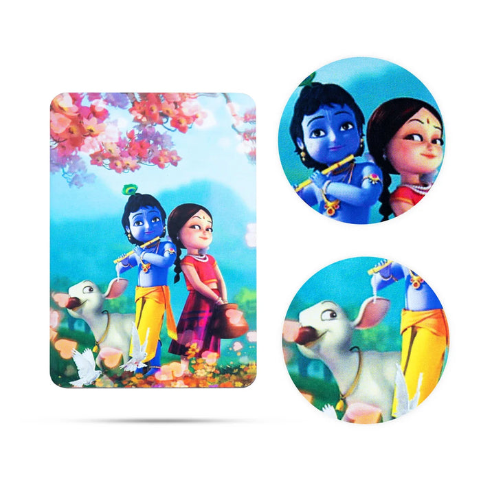 Radha Krishna Cow Fridge Magnet - 3 x 2 Inches | Photo Magnet/ Single Layer Picture Magnet for Home