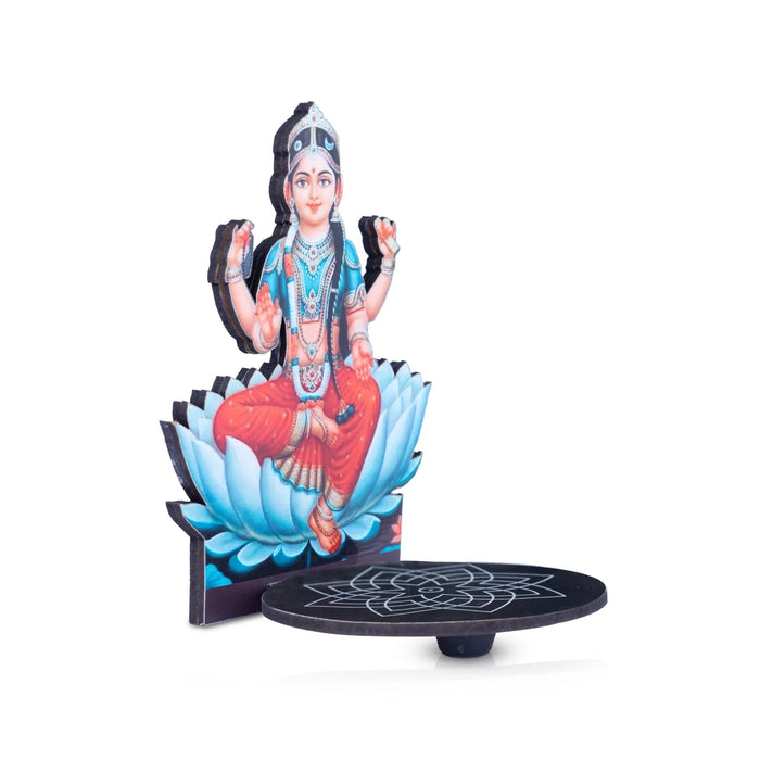 Manai Palagai With Balambigai - 5.5 x 4 Inches | Kolam Design Wooden Bajot With Bala Tripura Sundari for Pooja