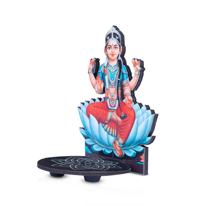 Manai Palagai With Balambigai - 5.5 x 4 Inches | Kolam Design Wooden Bajot With Bala Tripura Sundari for Pooja