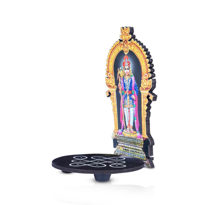 Manai Palagai With Murugan Raja Alangaram - 5.5 x 3.5 Inches | Kolam Design Wooden Bajot for Pooja