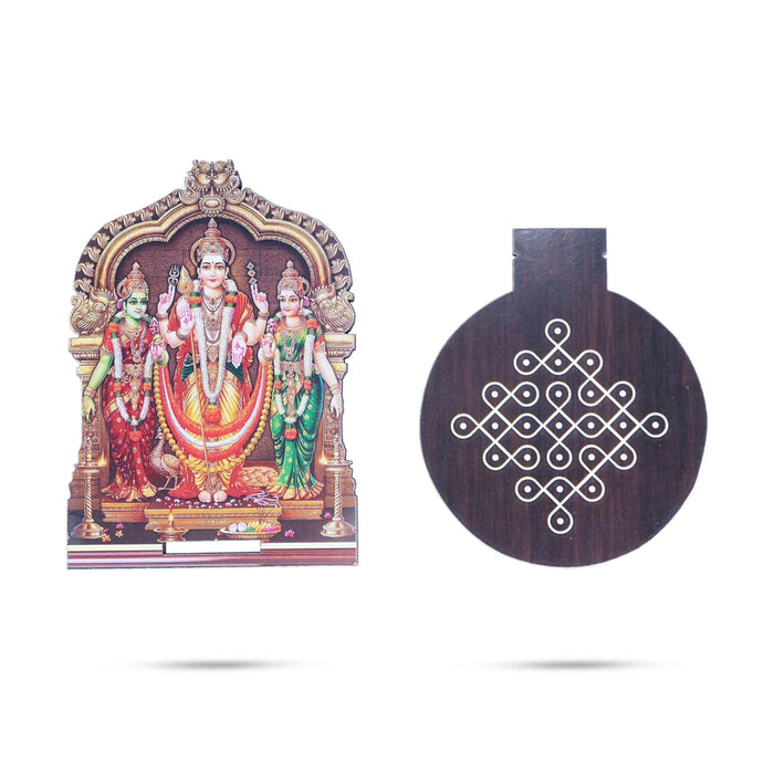 Manai Palagai With Murugan Valli Deivanai - 5 x 4 Inches | Kolam Design Wooden Bajot for Pooja