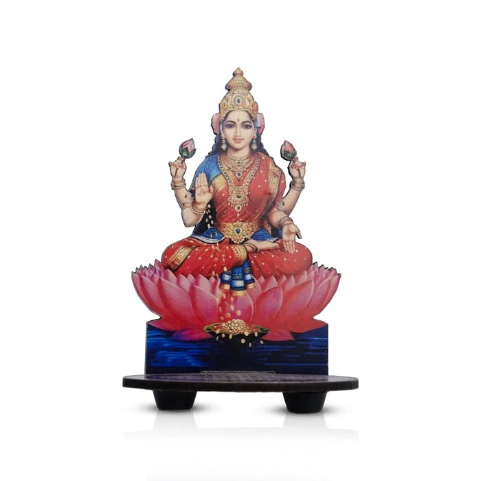 Lakshmi Murti With Kolam Stand - 5 X 4 Inches | Deity With Rangoli Design Wooden Bajot For Pooja Room Decor