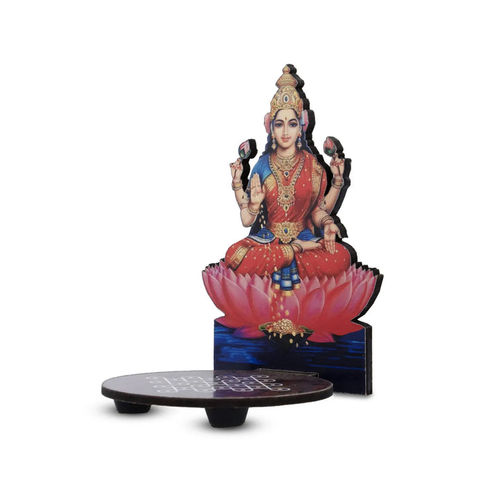 Lakshmi Murti With Kolam Stand - 5 X 4 Inches | Deity With Rangoli Design Wooden Bajot For Pooja Room Decor