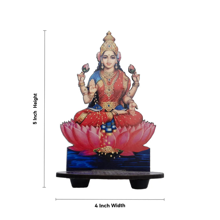 Lakshmi Murti With Kolam Stand - 5 X 4 Inches | Deity With Rangoli Design Wooden Bajot For Pooja Room Decor