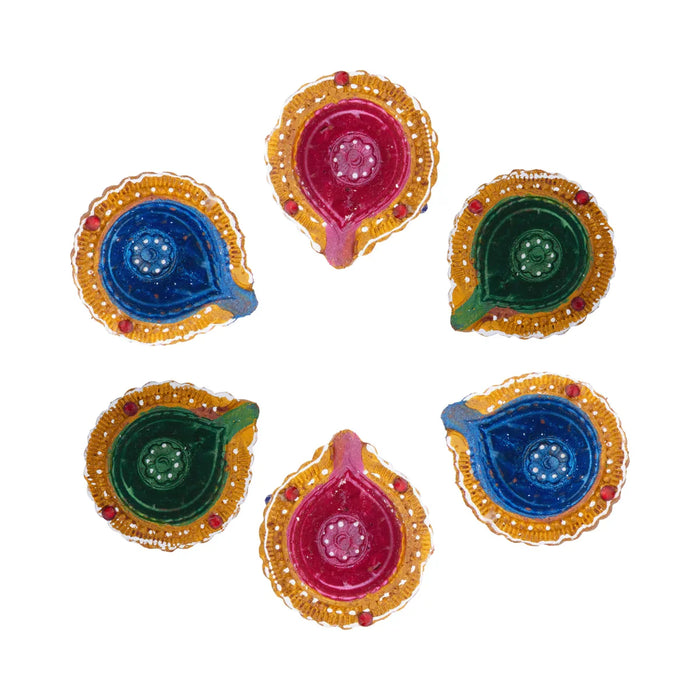 Decorative Diya Set | 6 Pcs/ Clay Lamp/ Fancy Deep for Pooja