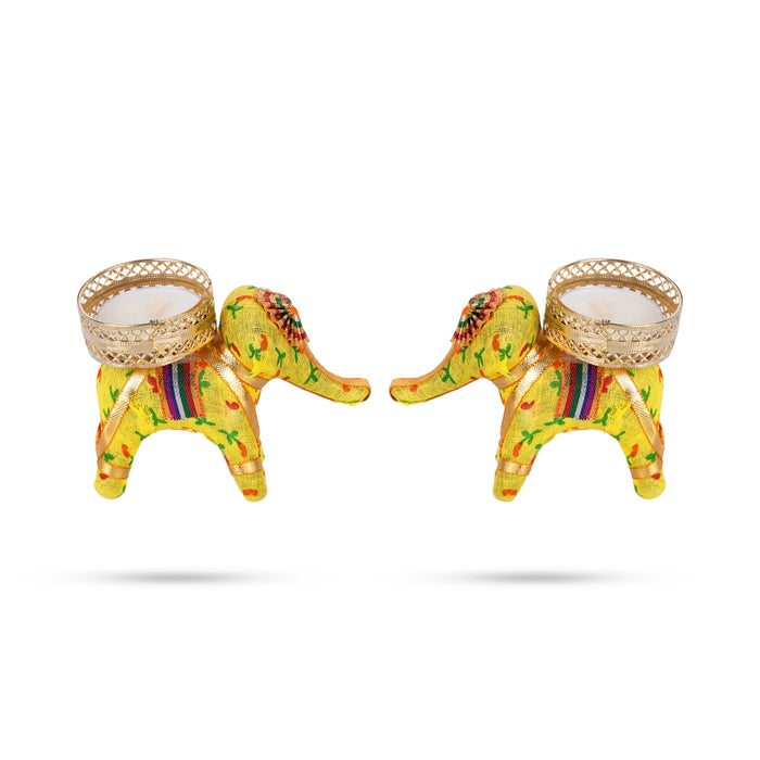 T Light Candle Pair - 3 x 3.5 Inches | 2 Pcs/ Elephant Design Tea Light Candle Holder/ Tea Light Lamp for Home