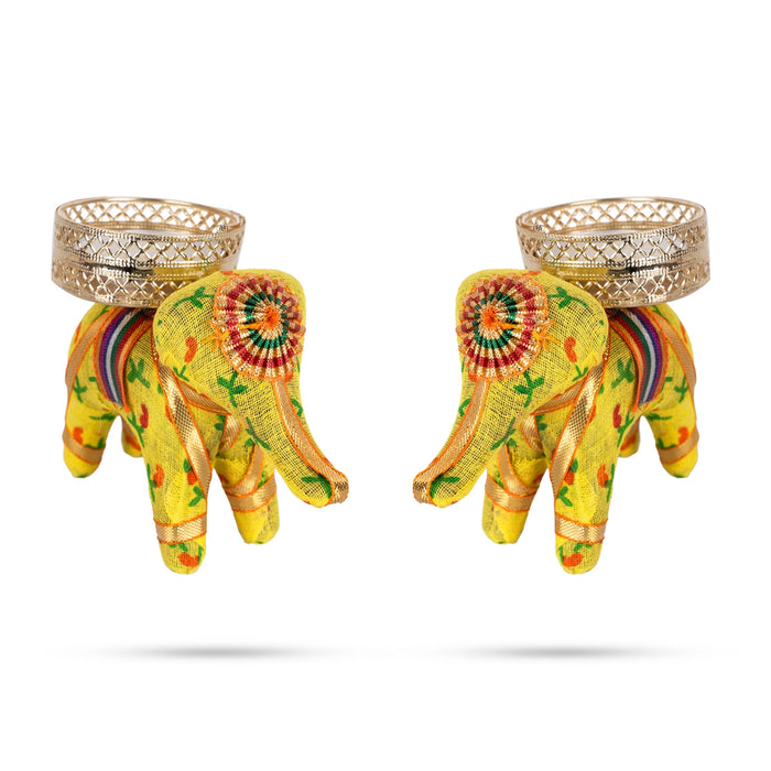 T Light Candle Pair - 3 x 3.5 Inches | 2 Pcs/ Elephant Design Tea Light Candle Holder/ Tea Light Lamp for Home