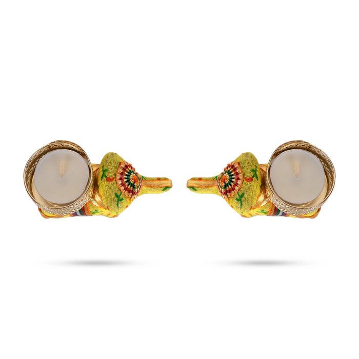 T Light Candle Pair - 3 x 3.5 Inches | 2 Pcs/ Elephant Design Tea Light Candle Holder/ Tea Light Lamp for Home