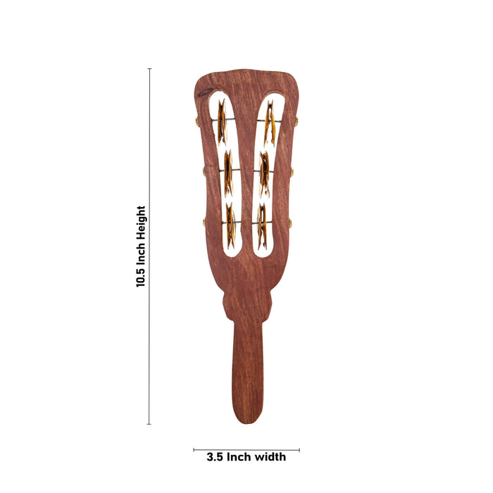 Khartal Instrument With 12 Brass Jingles - 10.5 x 3.5 Inches | Wooden Hand Percussion Cymbals for Bhajan