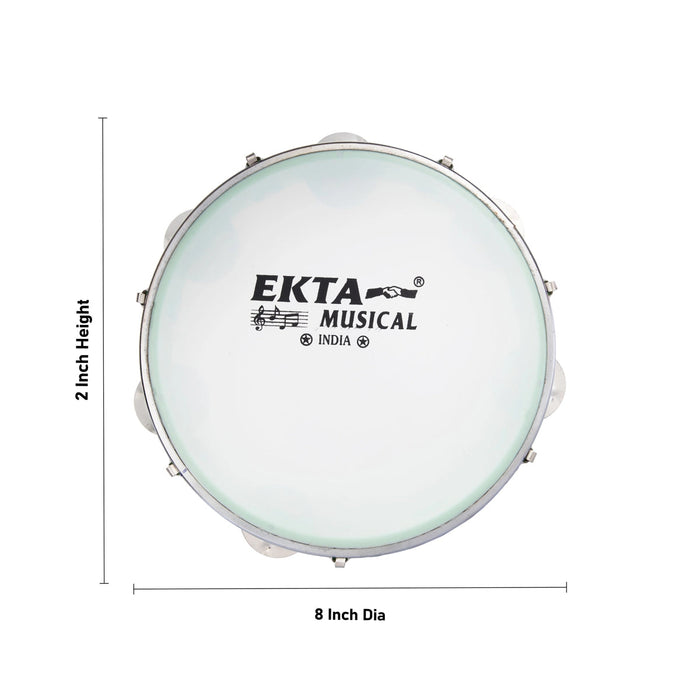 Musical Tambourine With Head - 2 x 8 Inches | Percussion Instrument/ Kanjira Instrument for Bhajan