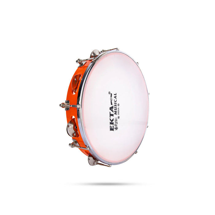 Musical Tambourine With Head - 2 x 10 Inches | Percussion Instrument/ Kanjira Instrument for Bhajan