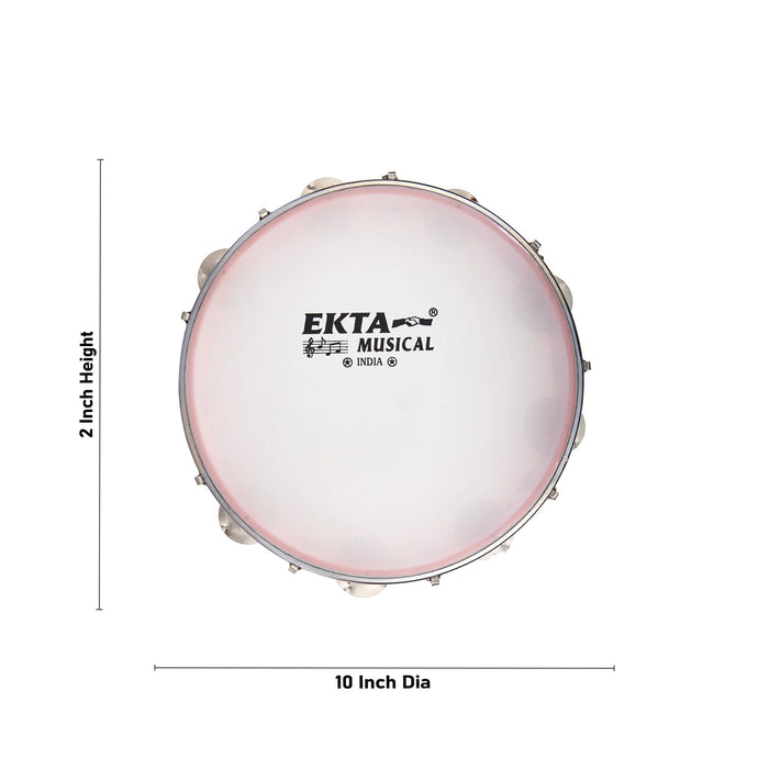 Musical Tambourine With Head - 2 x 10 Inches | Percussion Instrument/ Kanjira Instrument for Bhajan