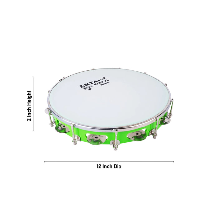 Musical Tambourine - 2 x 12 Inches | Hand Percussion Instrument/ Kanjira Instrument for Bhajan
