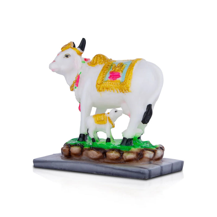 Cow and Calf Idol - 6 x 5.5 Inches | Kamadhenu Cow Statue/ Cow Calf Idol for Pooja