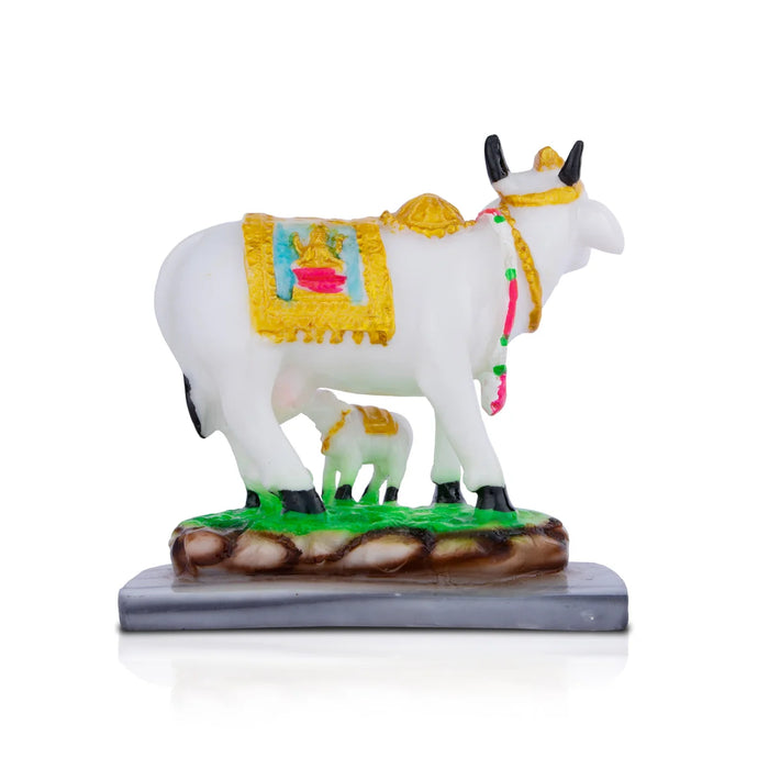 Cow and Calf Idol - 6 x 5.5 Inches | Kamadhenu Cow Statue/ Cow Calf Idol for Pooja