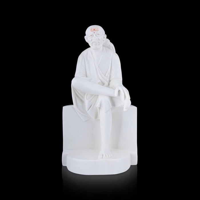 Saibaba Statue Sitting On Base - 18 x 10 Inches | Marble Murti/ Sai Baba Vigraham/ Saibaba Idol for Pooja