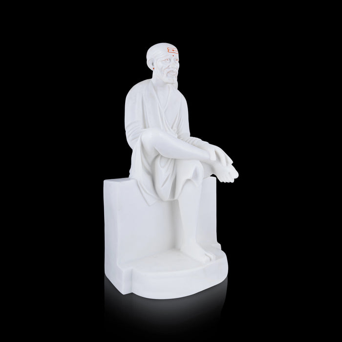 Saibaba Statue Sitting On Base - 18 x 10 Inches | Marble Murti/ Sai Baba Vigraham/ Saibaba Idol for Pooja