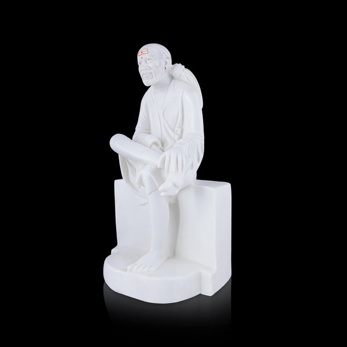 Saibaba Statue Sitting On Base - 18 x 10 Inches | Marble Murti/ Sai Baba Vigraham/ Saibaba Idol for Pooja