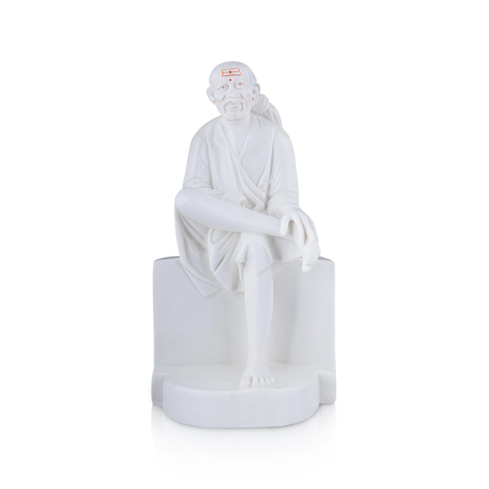Saibaba Statue Sitting On Base - 18 x 10 Inches | Marble Murti/ Sai Baba Vigraham/ Saibaba Idol for Pooja