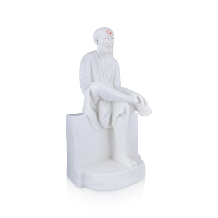 Saibaba Statue Sitting On Base - 18 x 10 Inches | Marble Murti/ Sai Baba Vigraham/ Saibaba Idol for Pooja