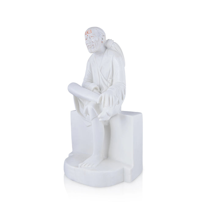 Saibaba Statue Sitting On Base - 18 x 10 Inches | Marble Murti/ Sai Baba Vigraham/ Saibaba Idol for Pooja