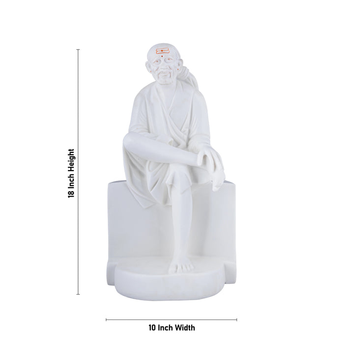 Saibaba Statue Sitting On Base - 18 x 10 Inches | Marble Murti/ Sai Baba Vigraham/ Saibaba Idol for Pooja