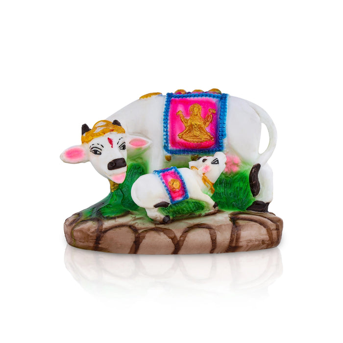Cow And Calf Statue - 3 x 5 Inches | Resin Idol/ Kamadhenu Figurine For Home