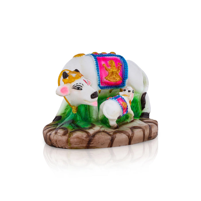 Cow And Calf Statue - 3 x 5 Inches | Resin Idol/ Kamadhenu Figurine For Home