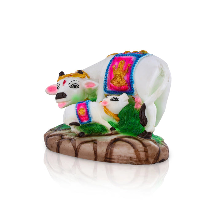 Cow And Calf Statue - 3 x 5 Inches | Resin Idol/ Kamadhenu Figurine For Home