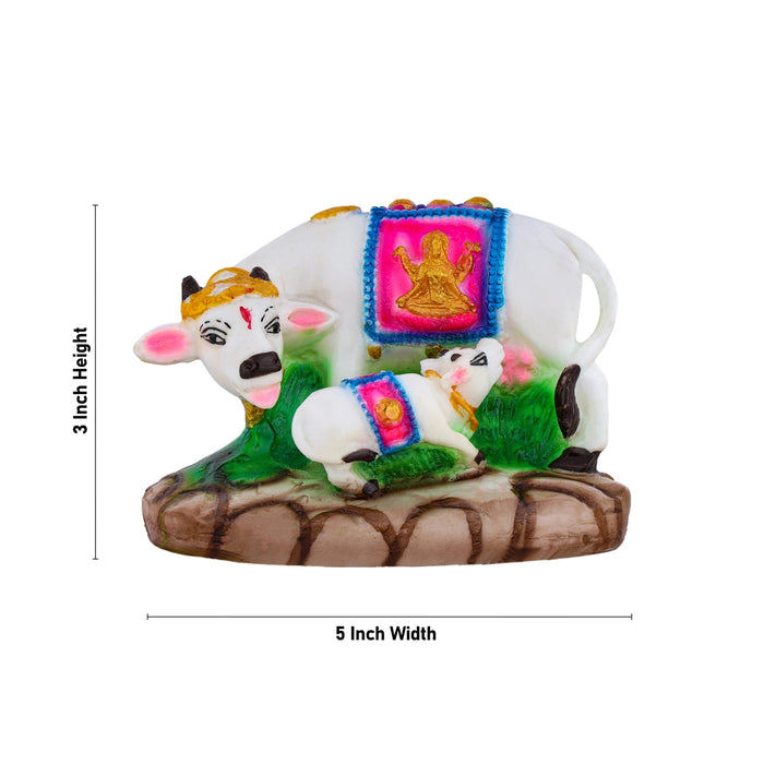 Cow And Calf Statue - 3 x 5 Inches | Resin Idol/ Kamadhenu Figurine For Home