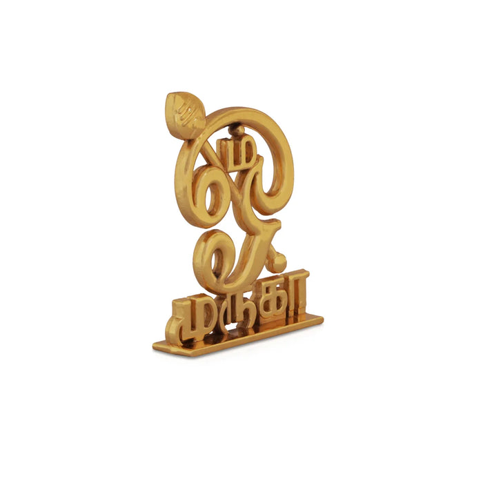 Om Statue - 3 x 2 Inches | Aluminium Tamil Om Stand/ Gold Polish Om Idol for Car Dashboard