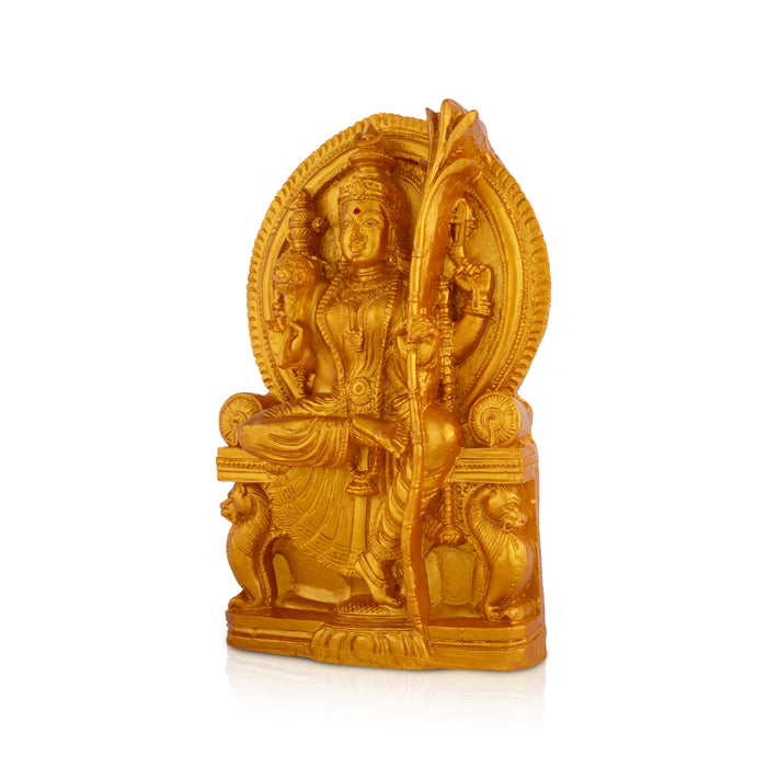Raja Rajeswari Sitting on Simhansan - 6.75 x 4 Inches | Gold Polish Resin Idol/ Rajarajeswari Statue For Pooja