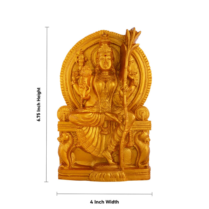 Raja Rajeswari Sitting on Simhansan - 6.75 x 4 Inches | Gold Polish Resin Idol/ Rajarajeswari Statue For Pooja