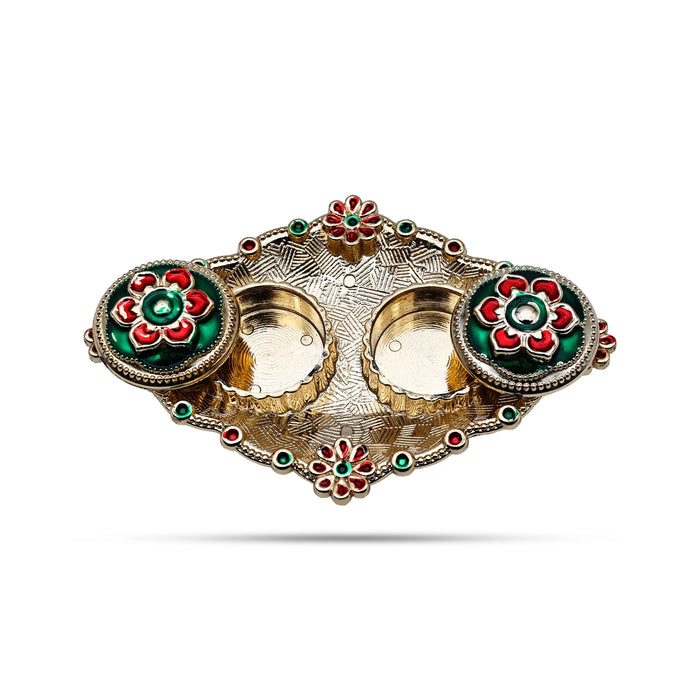 Kumkum Pot With Plate Mix Design - 4 Inch