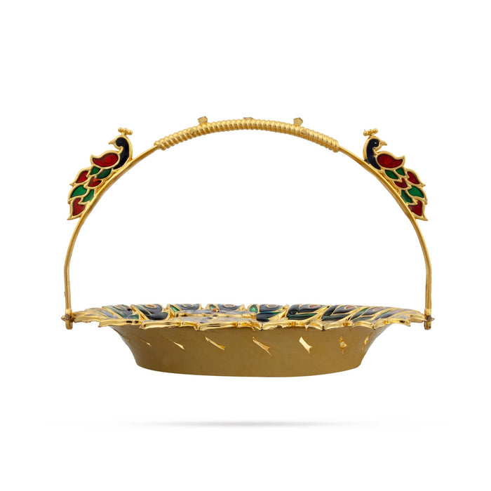 Decorative Kumkum Box With Plate - 0.75 X 6 Inches | Sindoor Pot/ Peacock Design Kumkum Bharani For Pooja