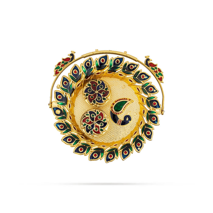 Decorative Kumkum Box With Plate - 0.75 X 6 Inches | Sindoor Pot/ Peacock Design Kumkum Bharani For Pooja