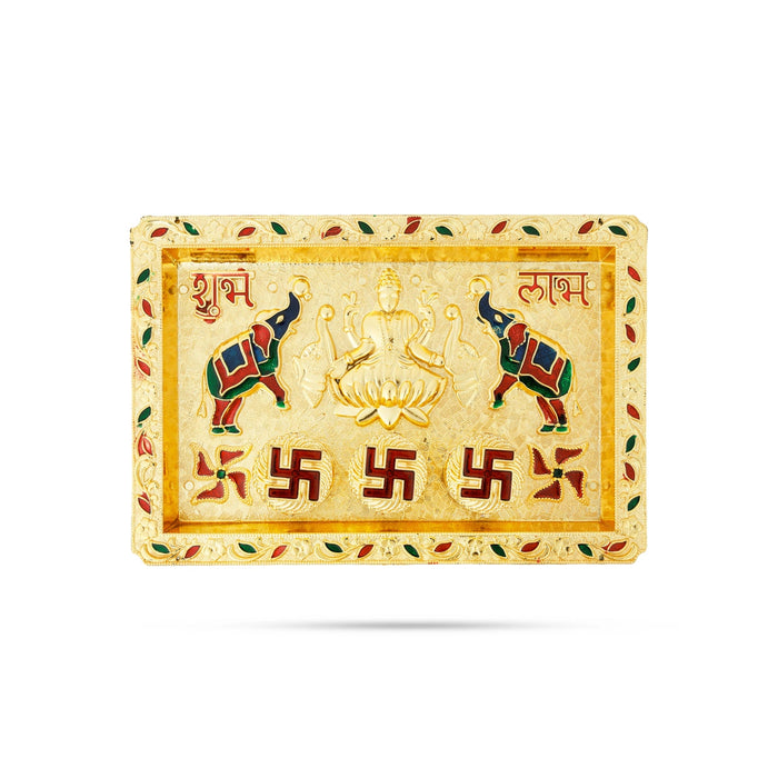 Decorative Plate With Kumkum Box - 6 x 9 Inches | Mahalakshmi Design Fancy Tray With Kumkum Bharani for Pooja