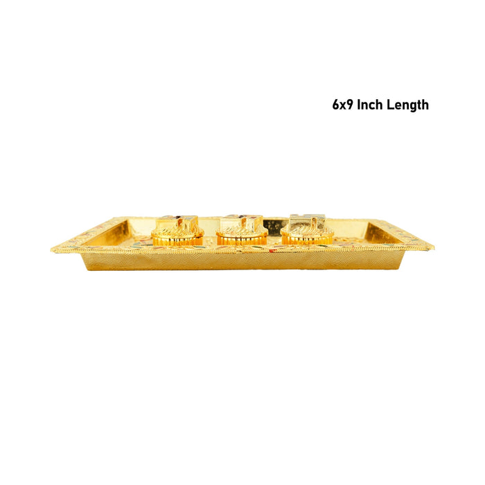 Decorative Plate With Kumkum Box - 6 x 9 Inches | Mahalakshmi Design Fancy Tray With Kumkum Bharani for Pooja