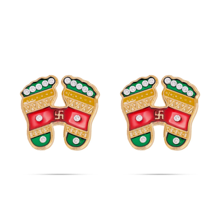 Swastik Padham Sticker - 1.75 Inches | Decorative Swastik & Paduka Sticker/ God Feet for Pooja Decor