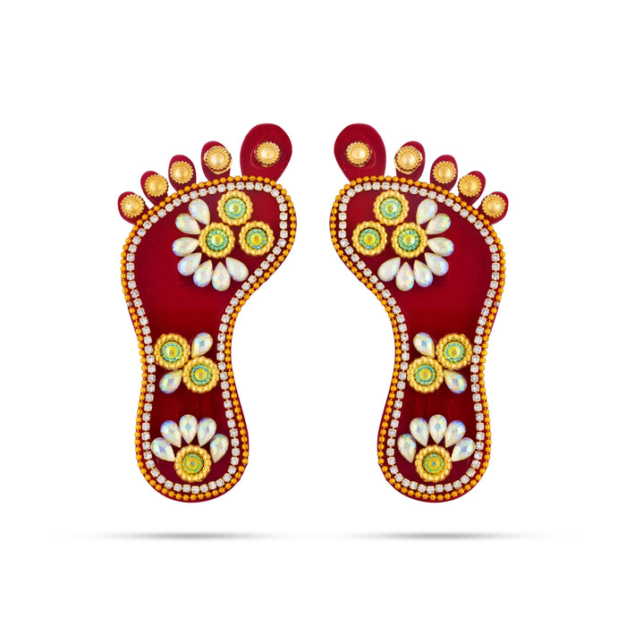 Stone Padham Pair - 3.5 x 0.75 Inches | Multicoloured Stone Paduka / Stone Leg for Deity Decor