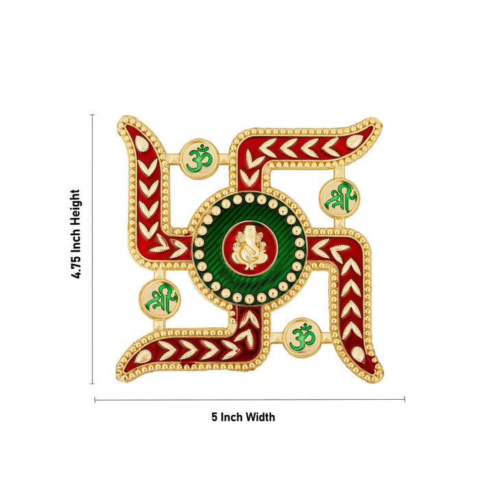 Swastik With Ganesh Design Sticker - 4.75 X 5 Inches | Wall Decor/ Home Decor Sticker For Pooja Room