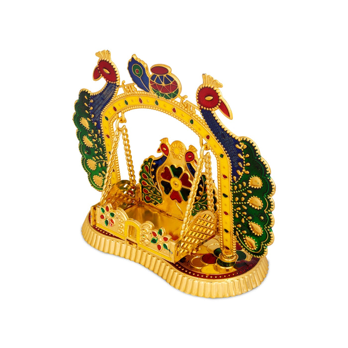 Jhula - 6 x 6.75 Inches | laddu gopal Jhoola/ Meenakari & Peacock Design Unjal/ swing for Deity