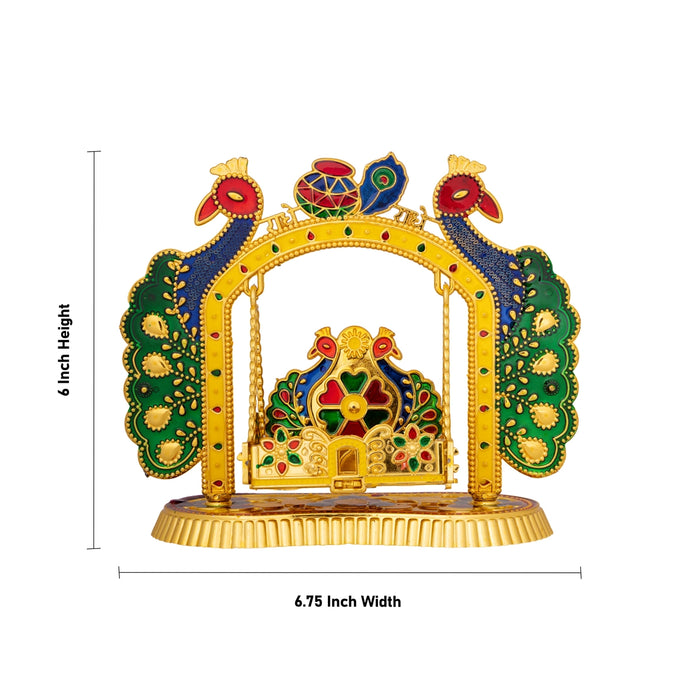 Jhula - 6 x 6.75 Inches | laddu gopal Jhoola/ Meenakari & Peacock Design Unjal/ swing for Deity